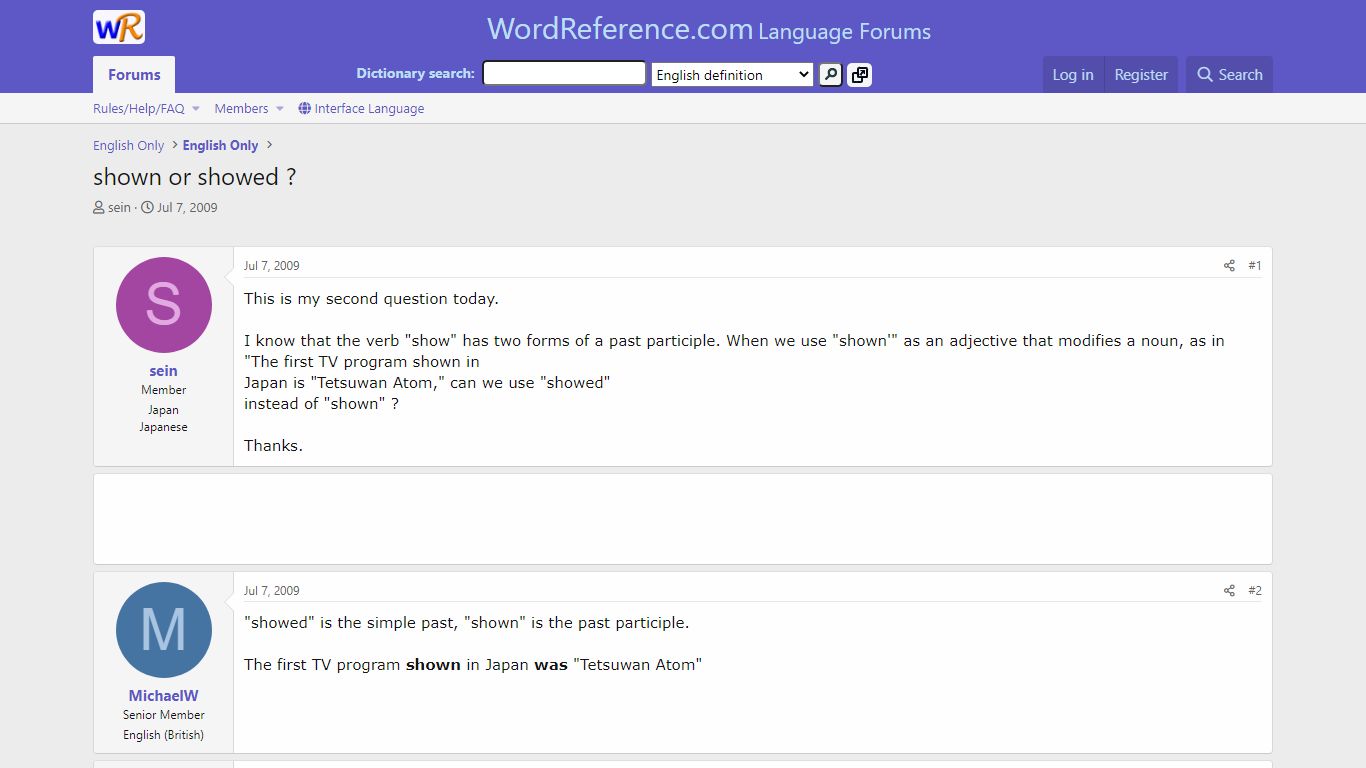 shown or showed ? | WordReference Forums